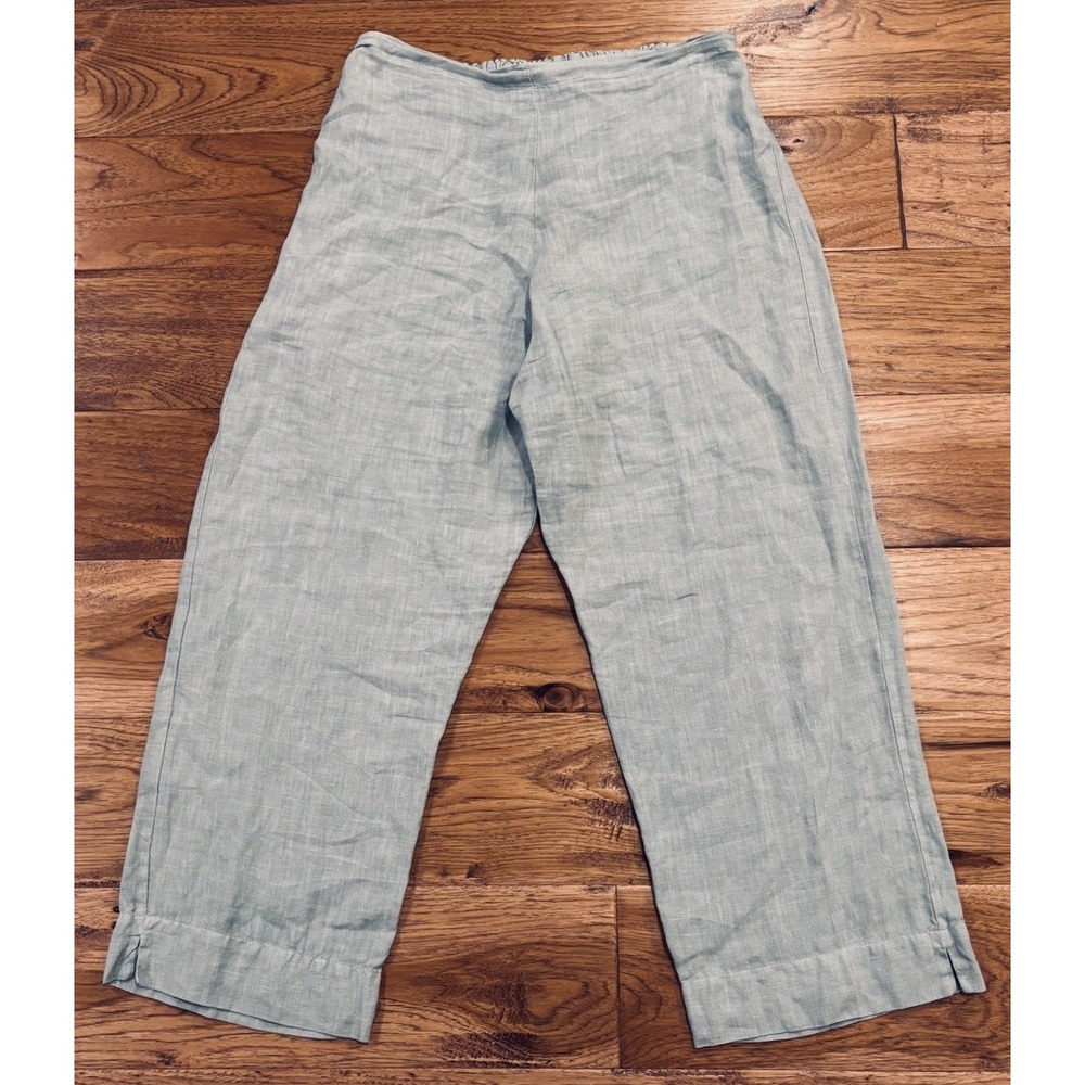 Bryn Walker Pants Blue Linen‎ Cropped Pull On Elastic Waist Lagenlook Women's S